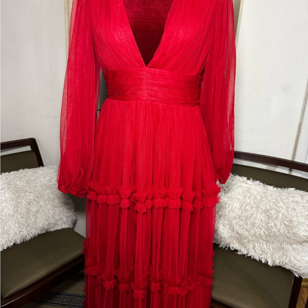 Women’s Red V-Neck Long Sleeve